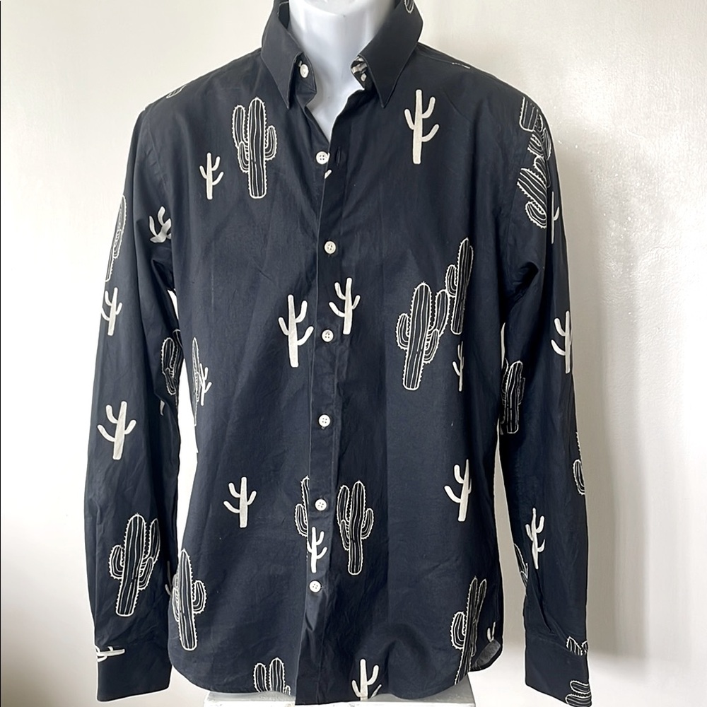 EIGHTEEN WAITS  Black / White Cactus Print Button-Up  Men’s  size MEDIUM Shirt